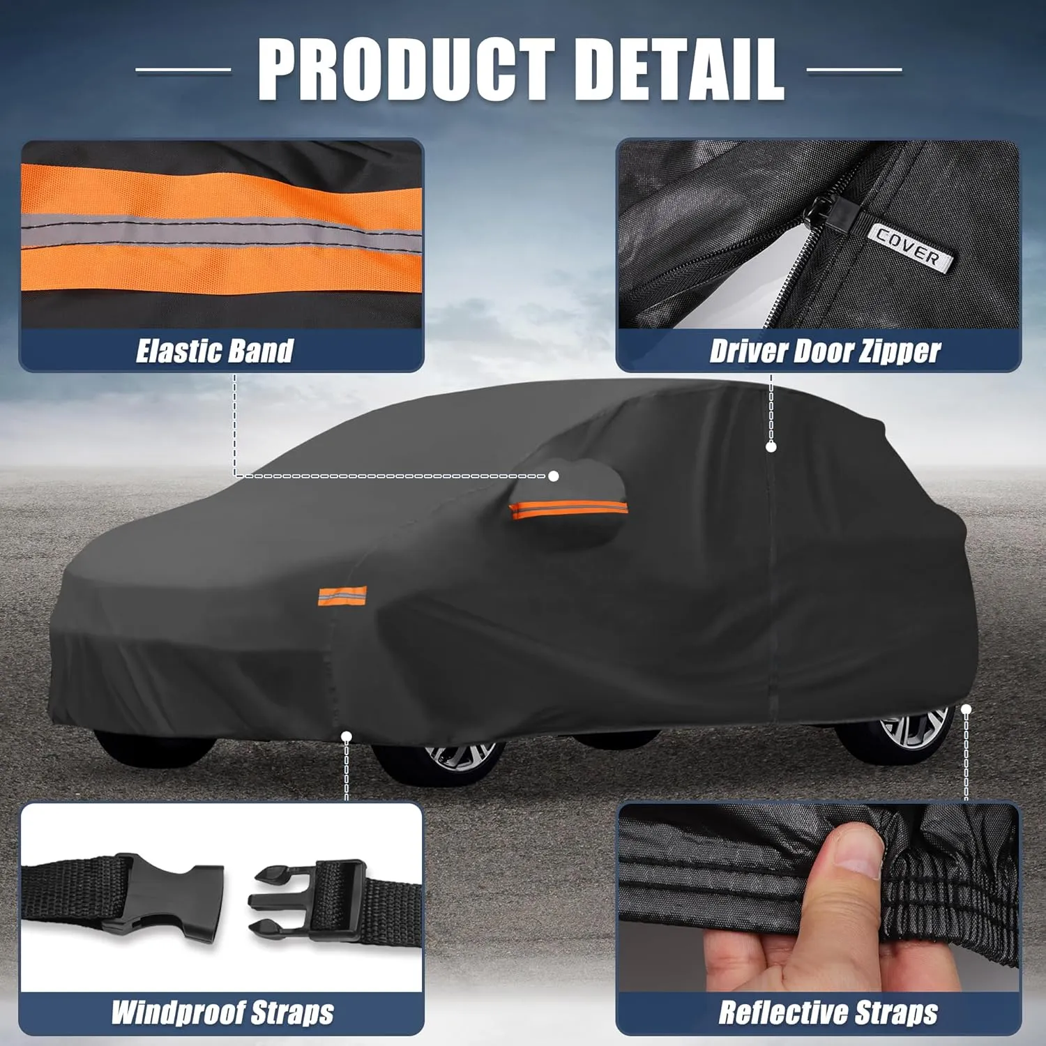 X AUTOHAUX Car Cover for Honda CRV 1995-2025 210D-PU Outdoor Full Car Cover All Weather with Door Zipper for Waterproof Windproof Sun Rain Snow Protection
