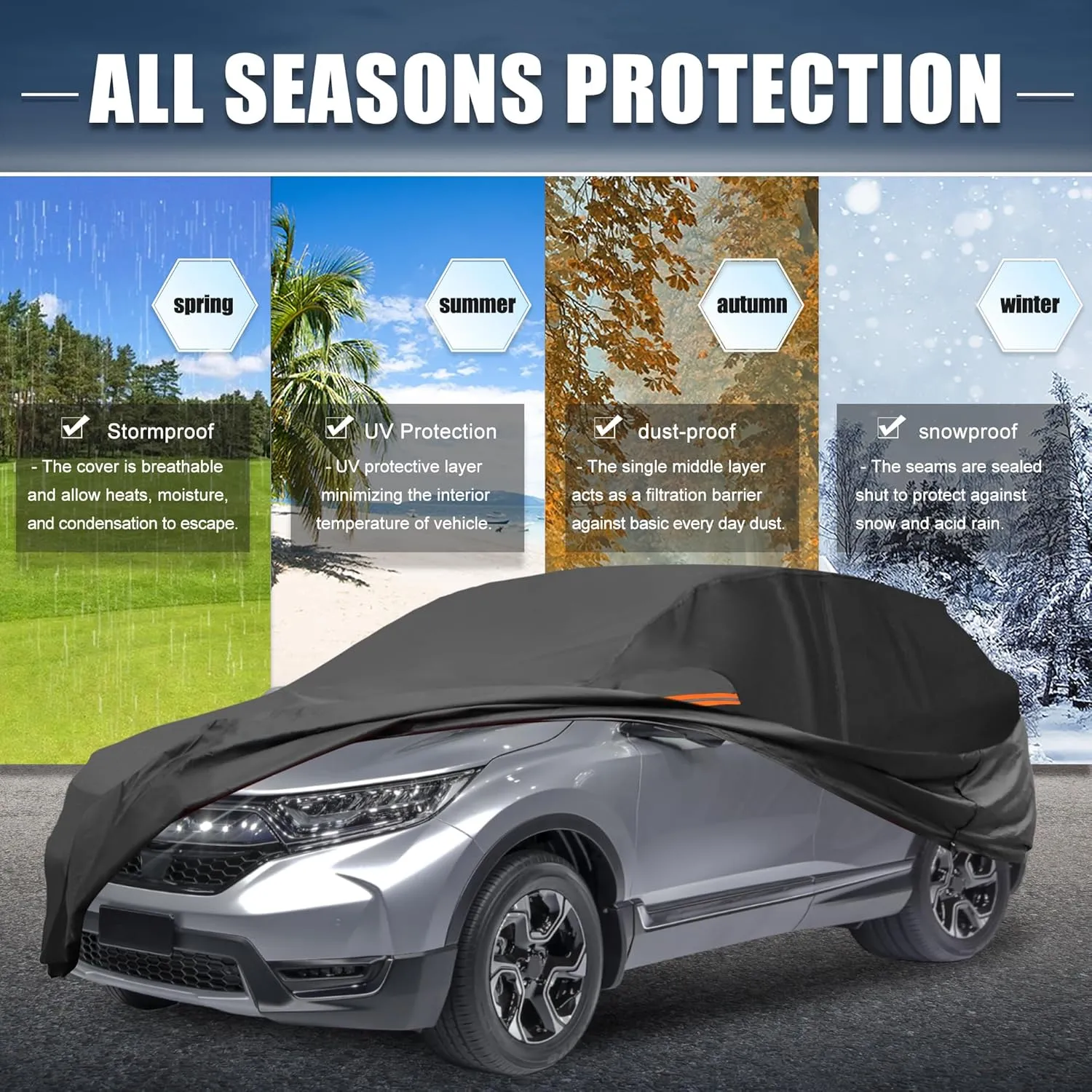 X AUTOHAUX Car Cover for Honda CRV 1995-2025 210D-PU Outdoor Full Car Cover All Weather with Door Zipper for Waterproof Windproof Sun Rain Snow Protection