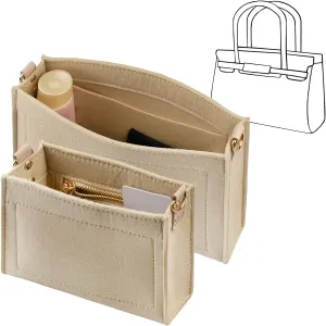 X spring Purse Organizer Insert, 2Pcs Felt Purse Organiser Insert with Zipper, Premium Microfiber Handbag, Shaper Tote Bag, Organizer Insert Fit Toiletry Pouch, Large and Small Bags