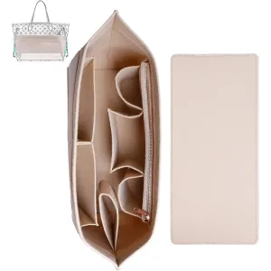 X spring Purse Organizer Insert, Fits Speedy and Neverfull Onthego, Super Lightweight Felt Material Large Tote Insert, Beige Tote Bag Organizer Insert for Handbags and Tote Felt Bag (Medium)