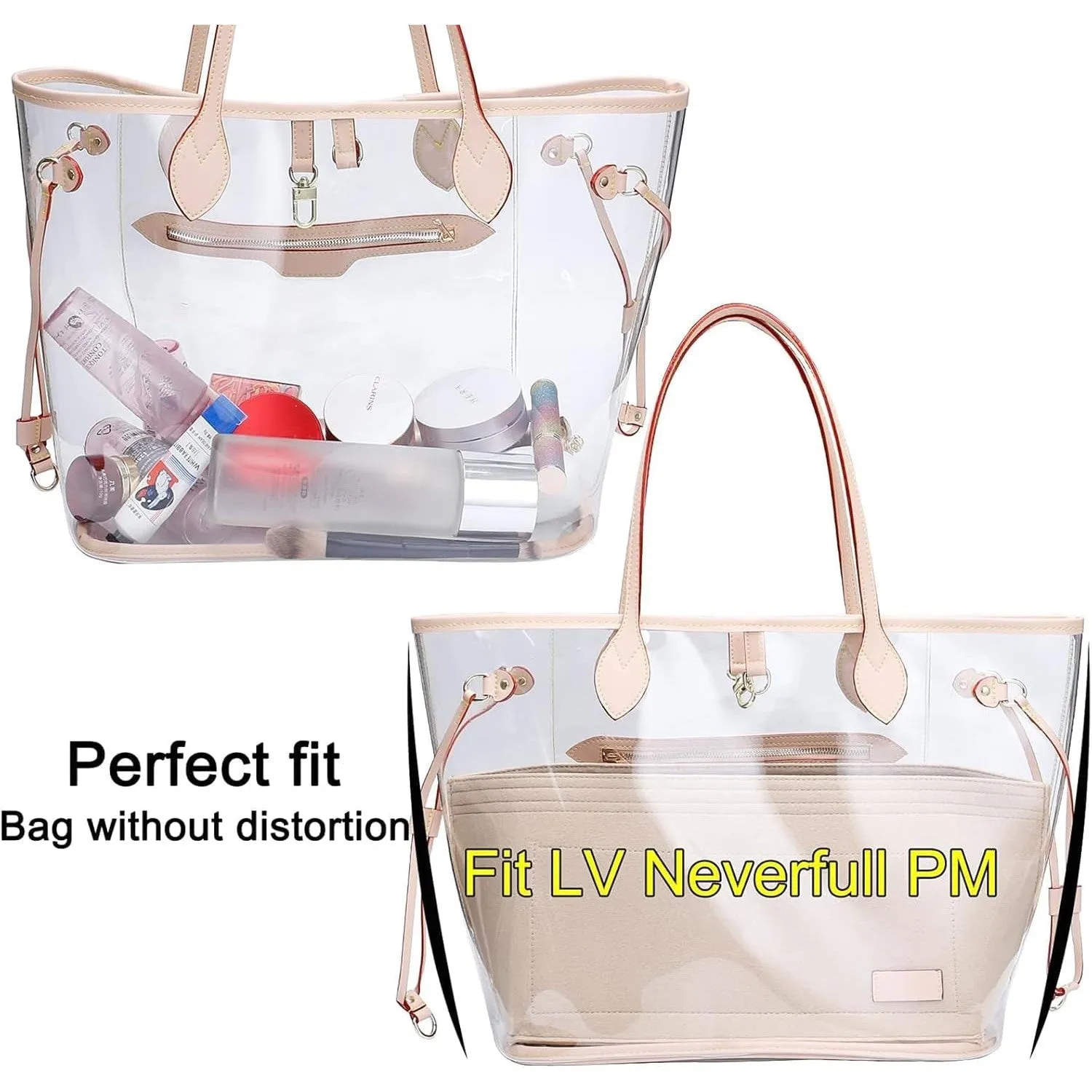 X spring Purse Organizer Insert, Fits Speedy and Neverfull Onthego, Super Lightweight Felt Material Large Tote Insert, Beige Tote Bag Organizer Insert for Handbags and Tote Felt Bag (Medium)