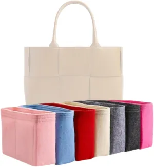 Xoppia Bag Organizer compatible with Bottega Veneta Mini Arco Tote. Felt Insert Liner for Women Tote Handbag. (Black, Style B: Side Zipper)