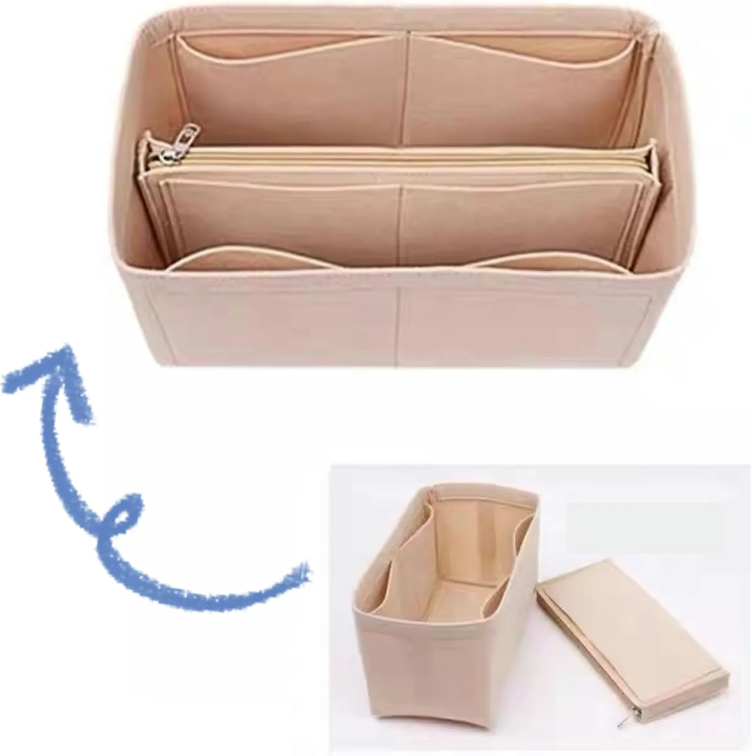 Xoppia Bag Organizer compatible with Dior Large Toujours Bag. Felt Insert Liner for Women Handbag. (Black, Style A)