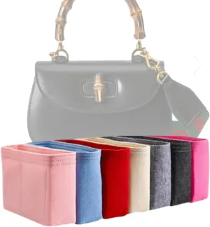 Xoppia Bag Organizer compatible with Gucci Bamboo 1947 Mini bag. Felt Insert Liner for Women Tote Handbag. (Black, Style A: Exposure)