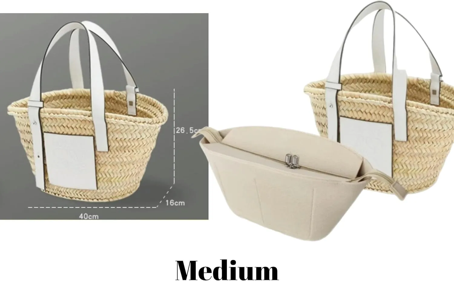 Xoppia Bag Organizer compatible with Loewe Classic Raffia Basket Bag Felt Insert Liner for Women Tote Handbag. (Style A, Small)