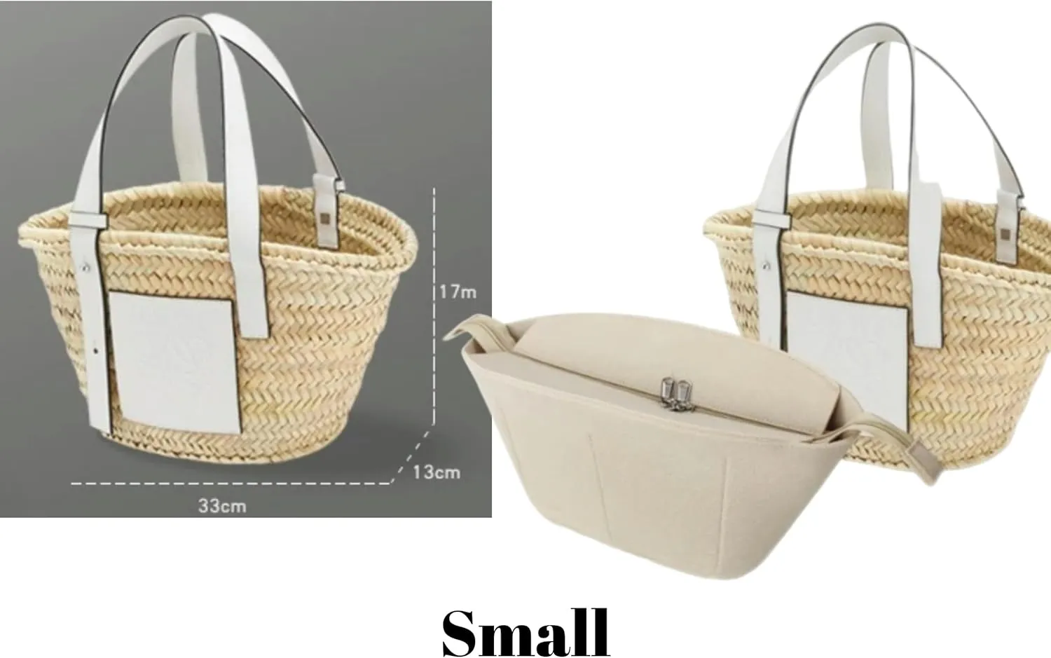 Xoppia Bag Organizer compatible with Loewe Classic Raffia Basket Bag Felt Insert Liner for Women Tote Handbag. (Style A, Small)
