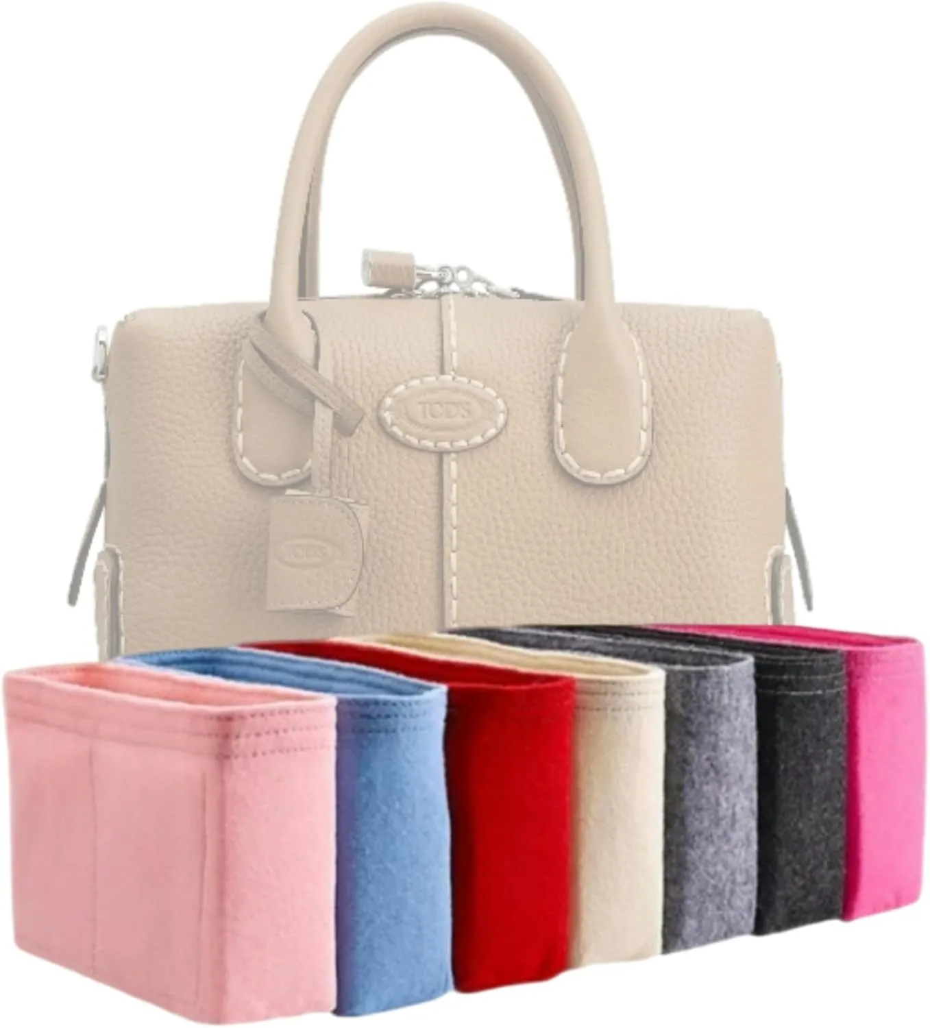 Xoppia Bag Organizer compatible with Tods Di Bag Bauletto Mini. Felt Insert Liner for Women Handbag. (Brown, Style A: Exposure)