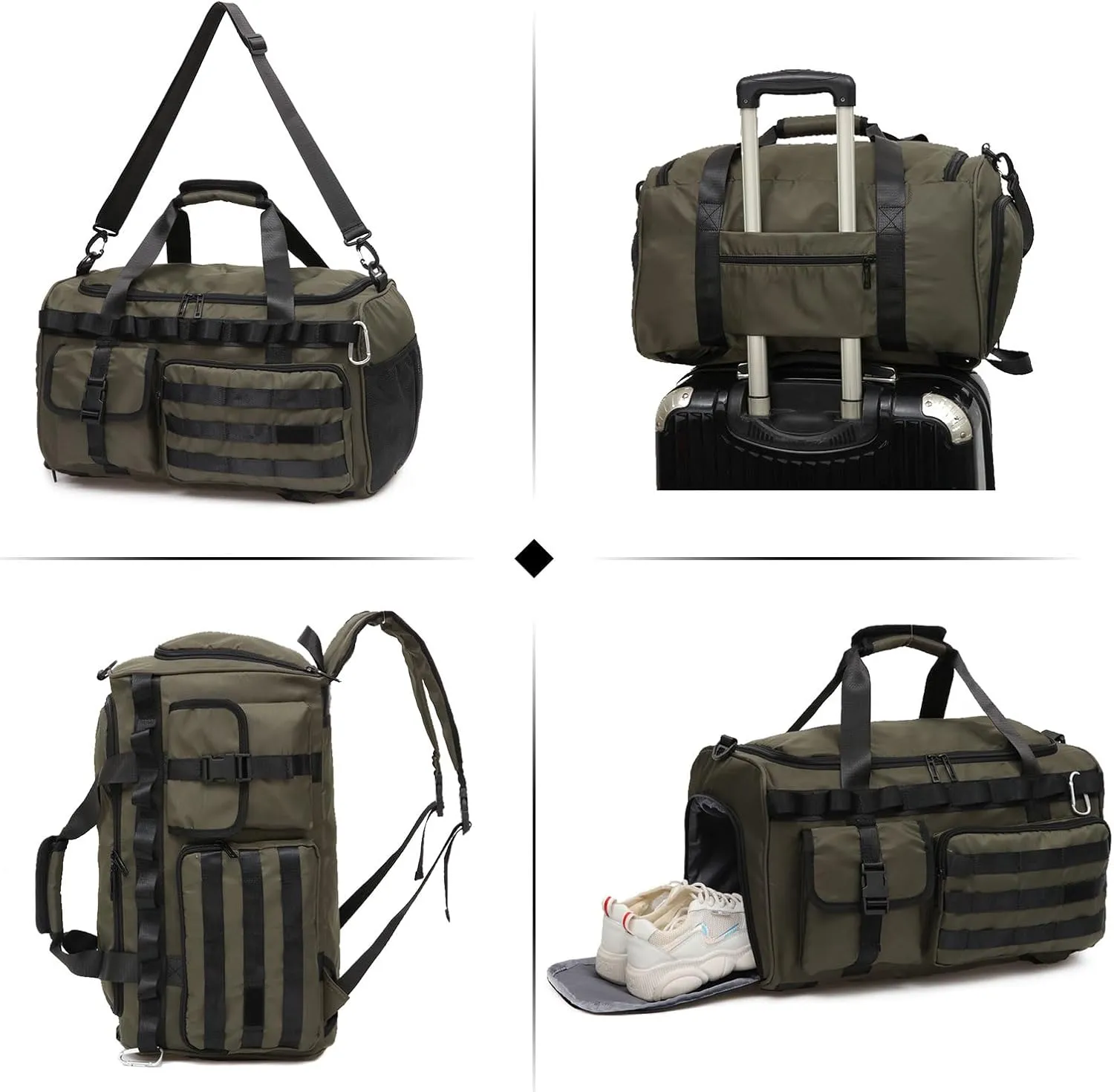 Yaopeing Gym Bag for Men Women,3 in 1 Sports Travel Duffel Bag with Shoe Compartment,Carry on Workout Backpack with Wet Pocket,Army Green