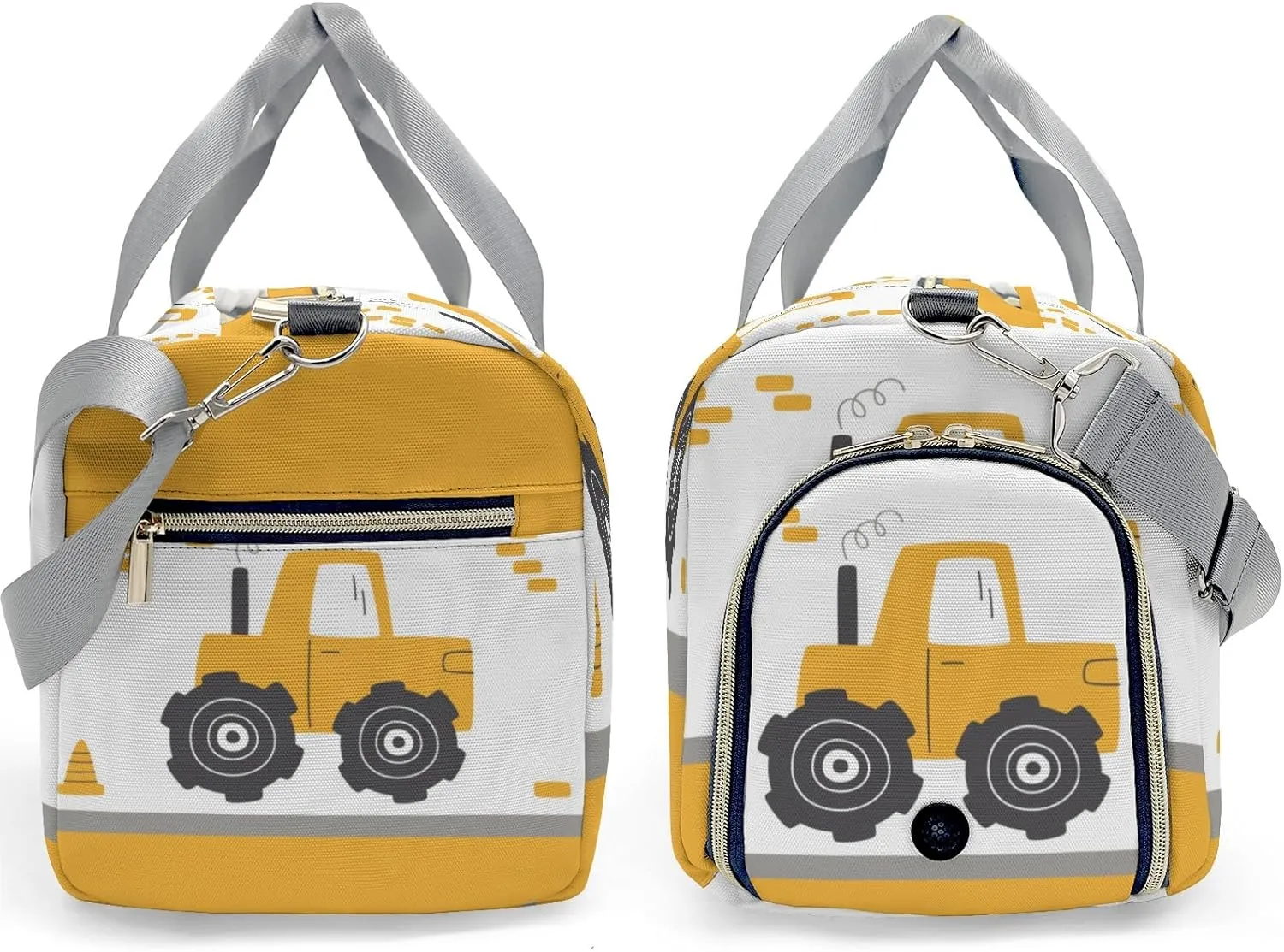 Yellow Construction Truck Personalized Duffel Bag,Custom Travel Gym Bag with Name,Waterproof Sports Overnight Bag with Shoe Compartment & Shoulder Strap