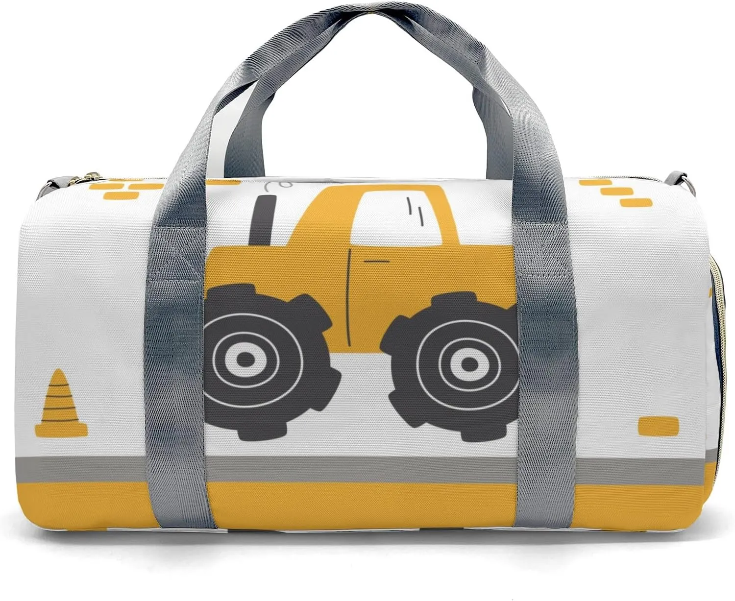 Yellow Construction Truck Personalized Duffel Bag,Custom Travel Gym Bag with Name,Waterproof Sports Overnight Bag with Shoe Compartment & Shoulder Strap