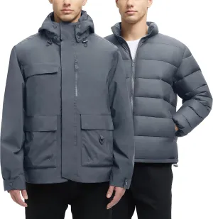 YGREYG Men's 3 in 1 Waterproof Winter Jackets Ski Warm Snow Rain Coat Puffer Liner Hood Windbreaker