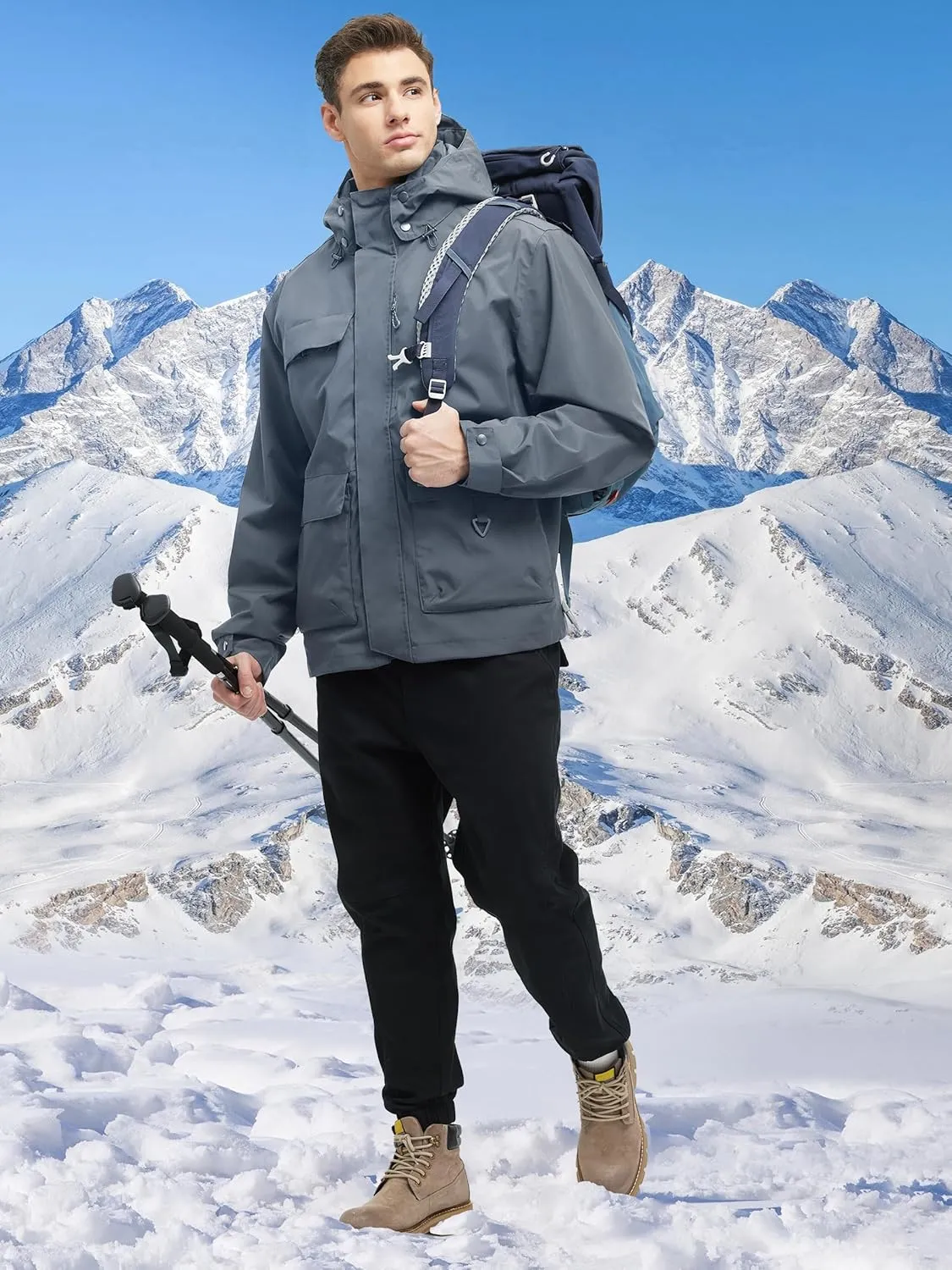 YGREYG Men's 3 in 1 Waterproof Winter Jackets Ski Warm Snow Rain Coat Puffer Liner Hood Windbreaker
