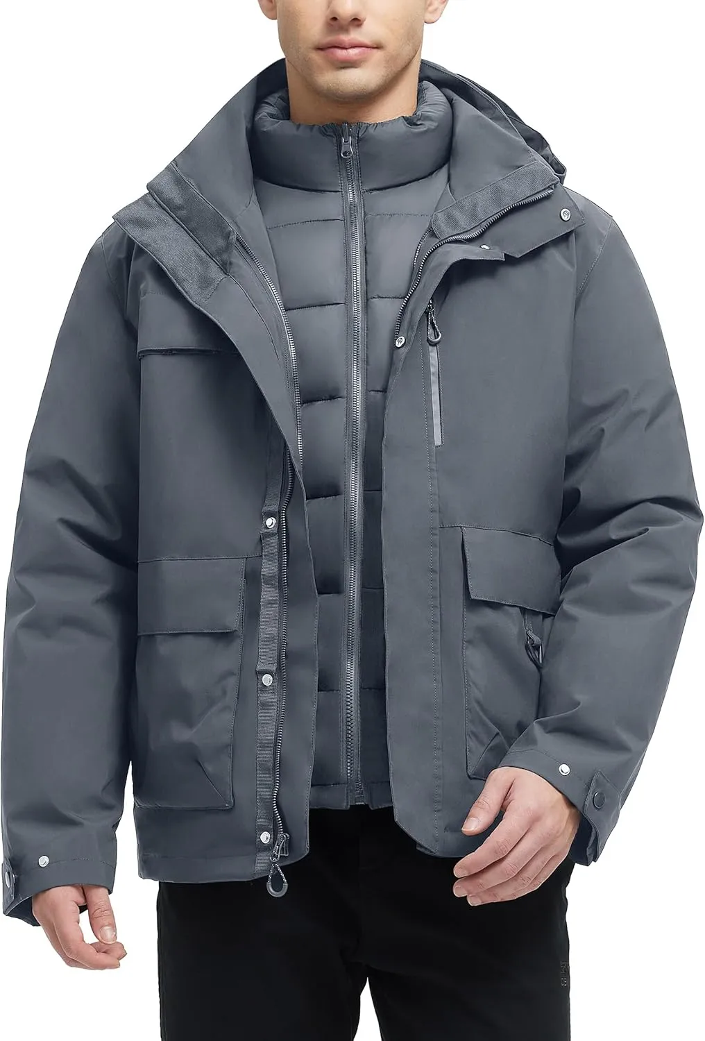 YGREYG Men's 3 in 1 Waterproof Winter Jackets Ski Warm Snow Rain Coat Puffer Liner Hood Windbreaker