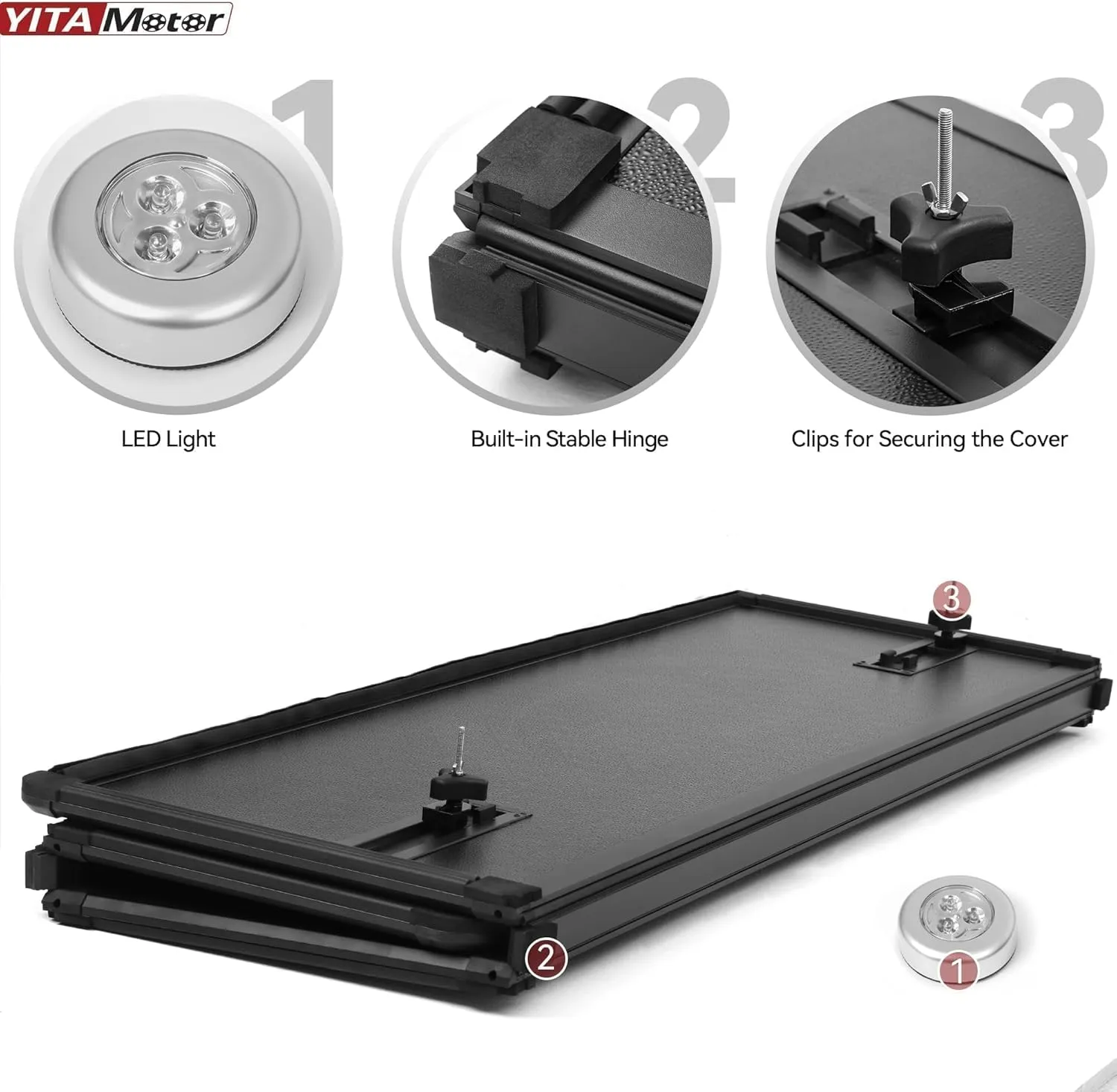 YITAMOTOR FRP Hard Tri-Fold Truck Bed Tonneau Cover Fits for Toyota Tacoma 2024 2025 6 ft Bed with Deck Rail System (Excl. Trail Edition)