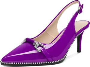 YODEKS Slingback Kitten Heels Women's Pointed Toe Low Heel Pumps 2.5 Inch Beaded Metal Buckle Shoes US Size 5-13