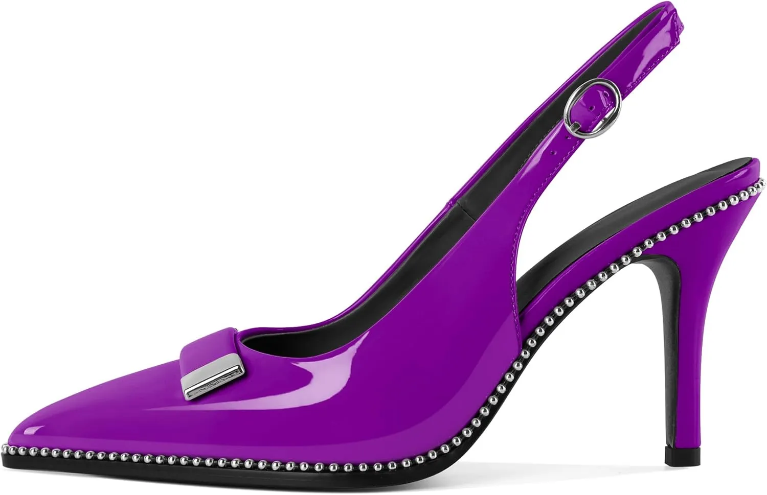 YODEKS Womens Slingback Heels Pointed Toe Beaded High Heel Pumps 3.5 Inch Metal Buckle Shoes US Size 5-13