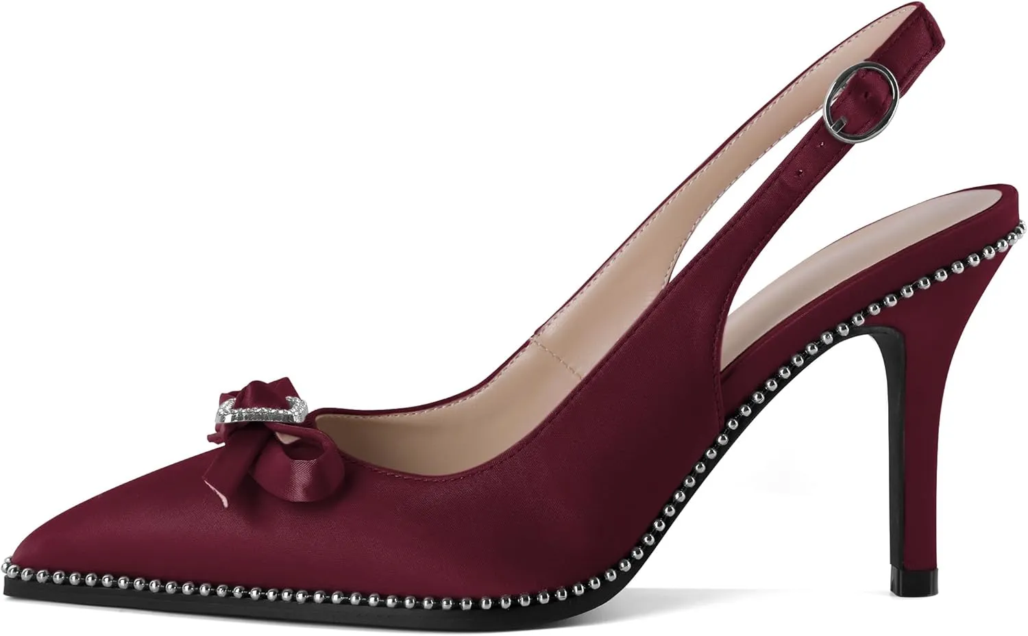 YODEKS Women's Slingback Heels Rhinestone Beaded Pointed Toe Stiletto High Heels Pumps 3.5 Inch Satin Shoes US US Size 5-13
