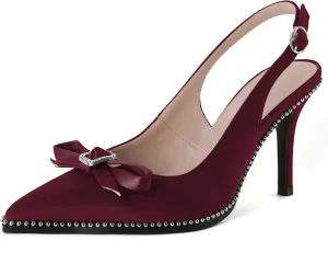 YODEKS Women's Slingback Heels Rhinestone Beaded Pointed Toe Stiletto High Heels Pumps 3.5 Inch Satin Shoes US US Size 5-13