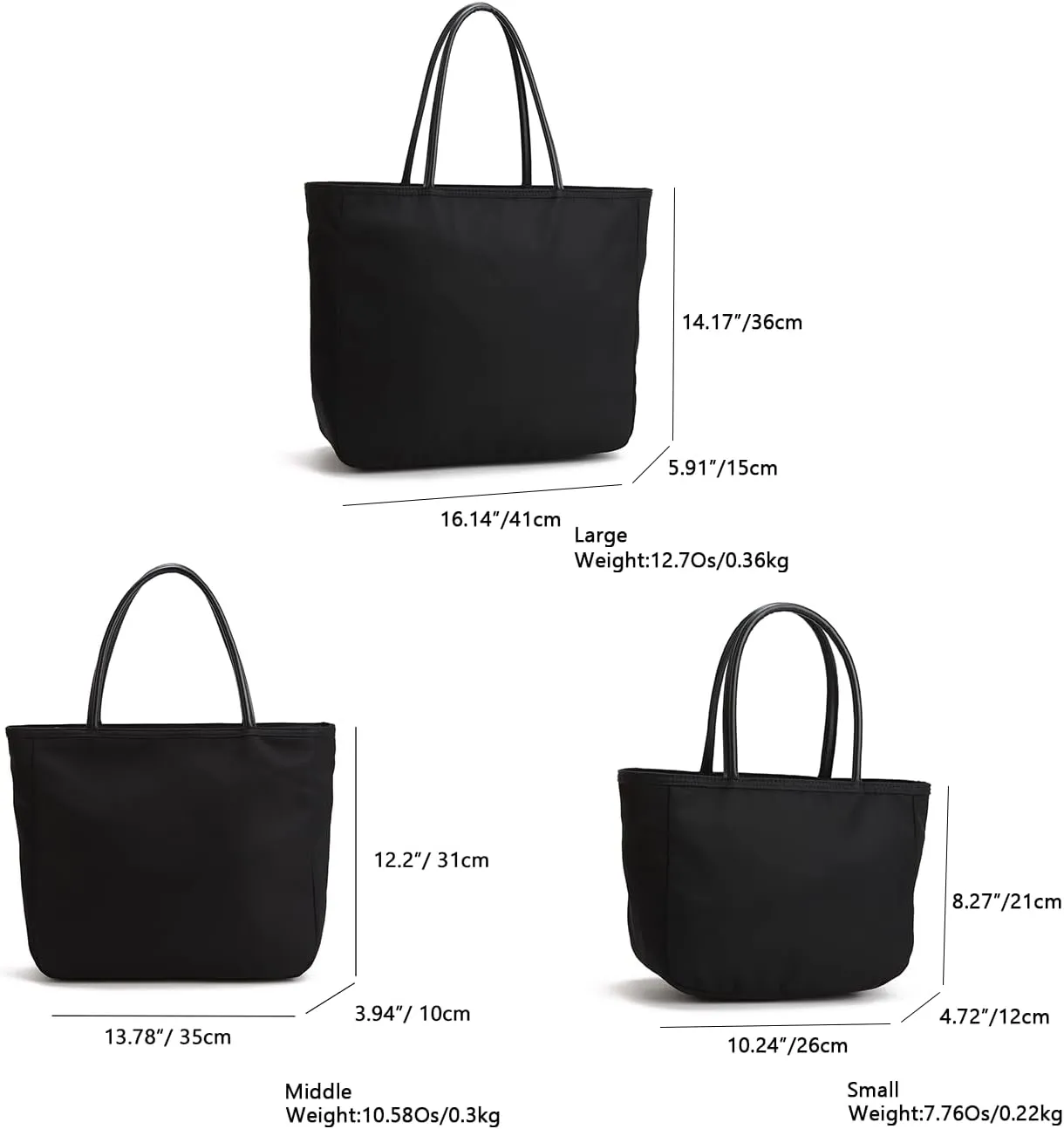 YONBEN® Big Black Purse Handbag with Organizer and Zipper, Lightweight and Waterproof Tote Bag with Compartment