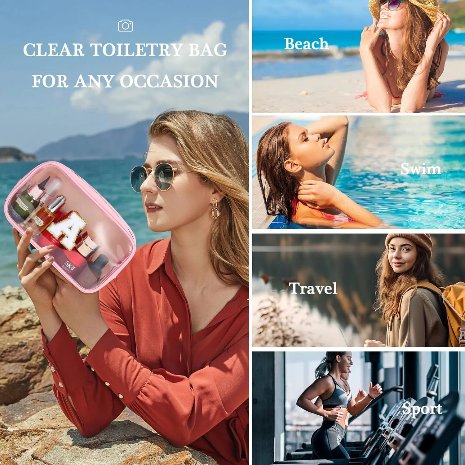 YOOLIFE Birthday Gifts for Her | Travel Clear Makeup Bag Toiletry Bag, Make up Bag Waterproof Toiletry Bags for Women Cosmetic Bag Preppy Stuff Personalized Girlfriend Wife Gifts Letter C