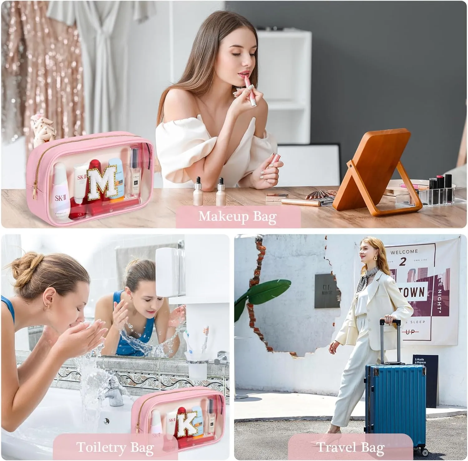 YOOLIFE Birthday Gifts for Her | Travel Clear Makeup Bag Toiletry Bag, Make up Bag Waterproof Toiletry Bags for Women Cosmetic Bag Preppy Stuff Personalized Girlfriend Wife Gifts Letter C