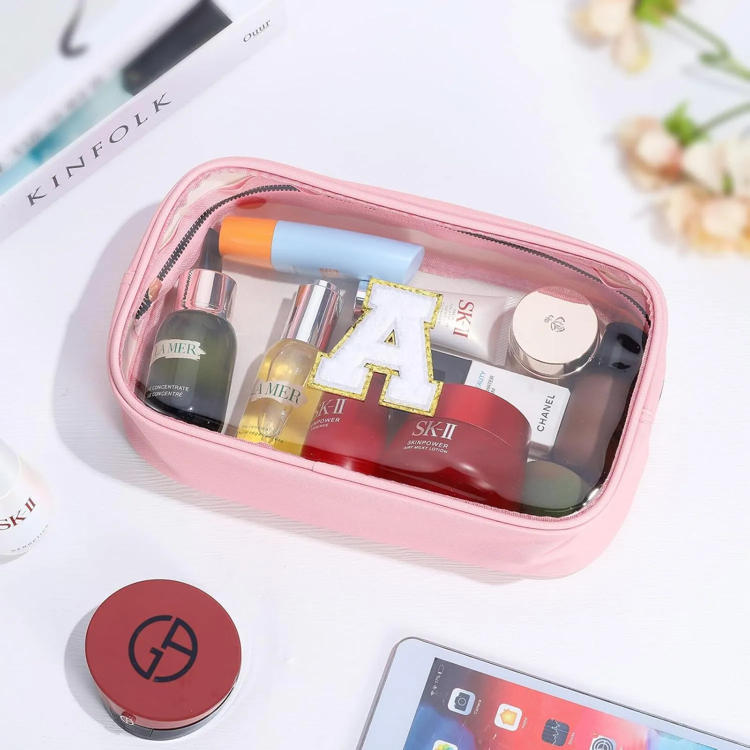 YOOLIFE Birthday Gifts for Her | Travel Clear Makeup Bag Toiletry Bag, Make up Bag Waterproof Toiletry Bags for Women Cosmetic Bag Preppy Stuff Personalized Girlfriend Wife Gifts Letter C