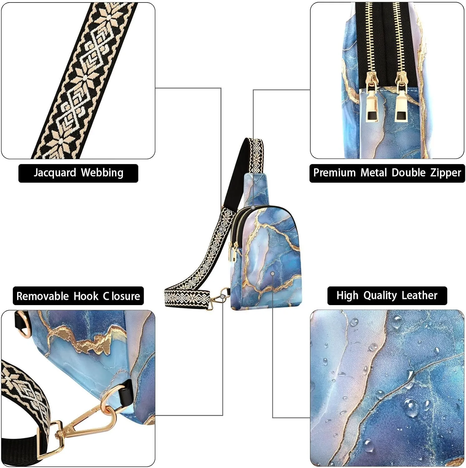 Yuiboo Leather Sling Bag Waterproof Bag Purses for Women for Day Pack