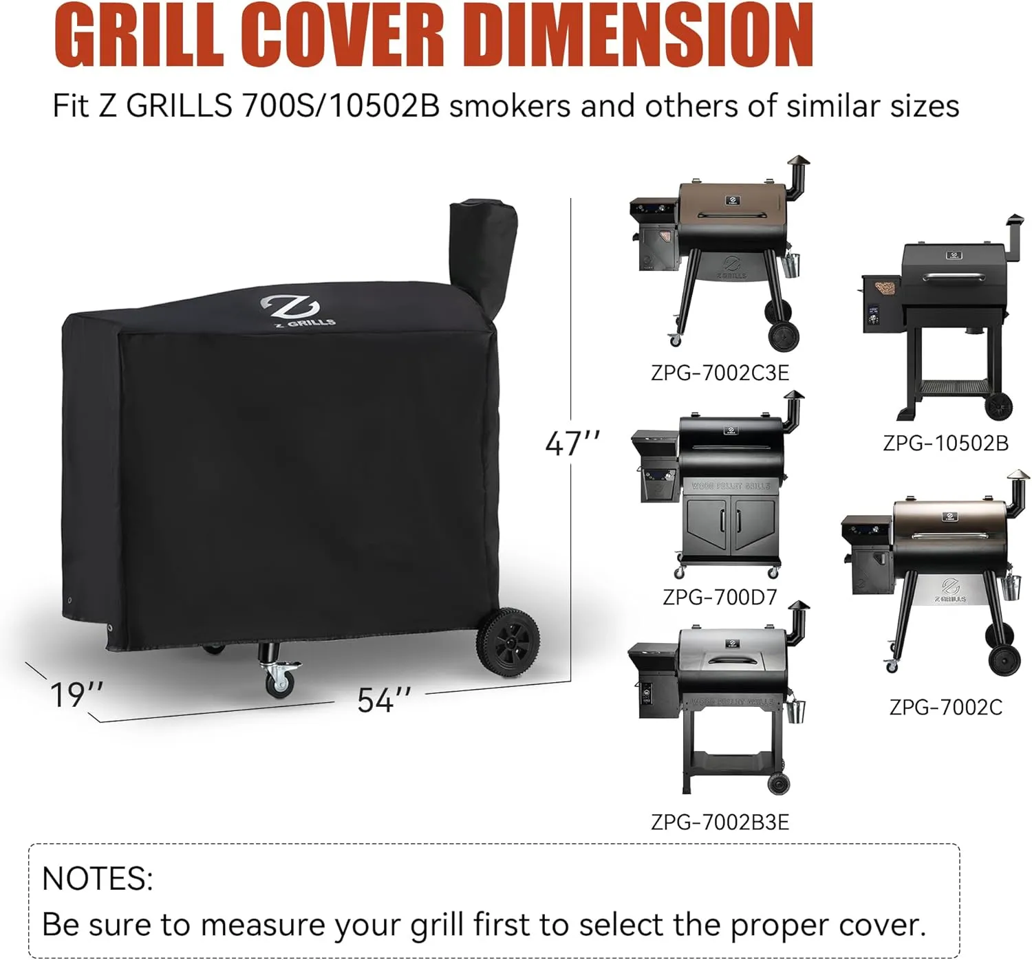 Z GRILLS Pellet Grill Cover 54 Inch | Official Genuine | Upgraded 600D Polyester Fabric, Heavy Duty, Waterproof, Weather Resistant Full Length Grill Cover for 700 Series and 10502B Pellet Smoker