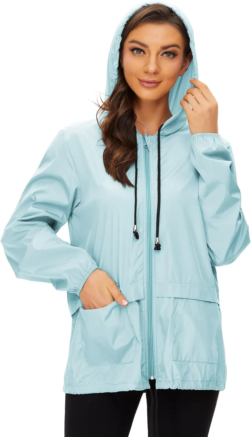 Zando Lightweight Rain Jacket Women Raincoat for Women Packable Rain Coat Windbreaker Rain Jackets Waterproof with Hood