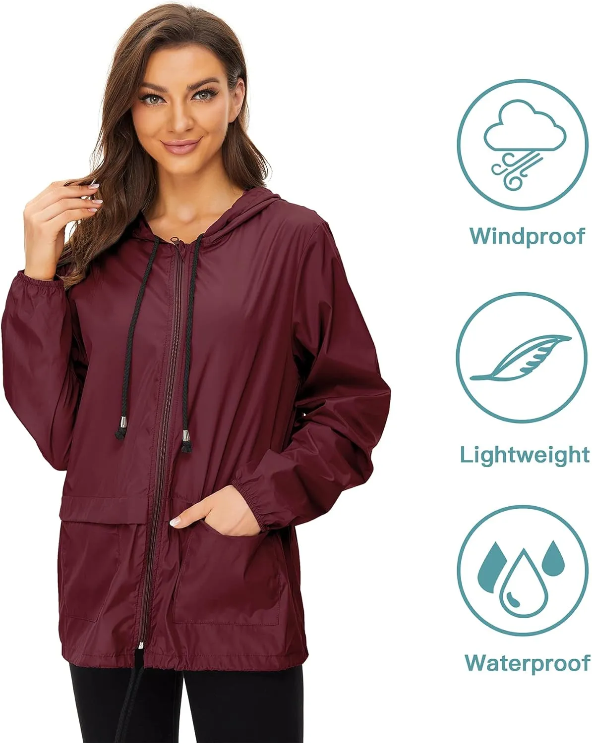 Zando Lightweight Rain Jacket Women Raincoat for Women Packable Rain Coat Windbreaker Rain Jackets Waterproof with Hood