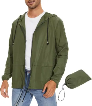 Zando Packable Mens Rain Jacket Lightweight Raincoat Waterproof with Hood Outdoor Windbreaker Jacket Travel Rain Jackets