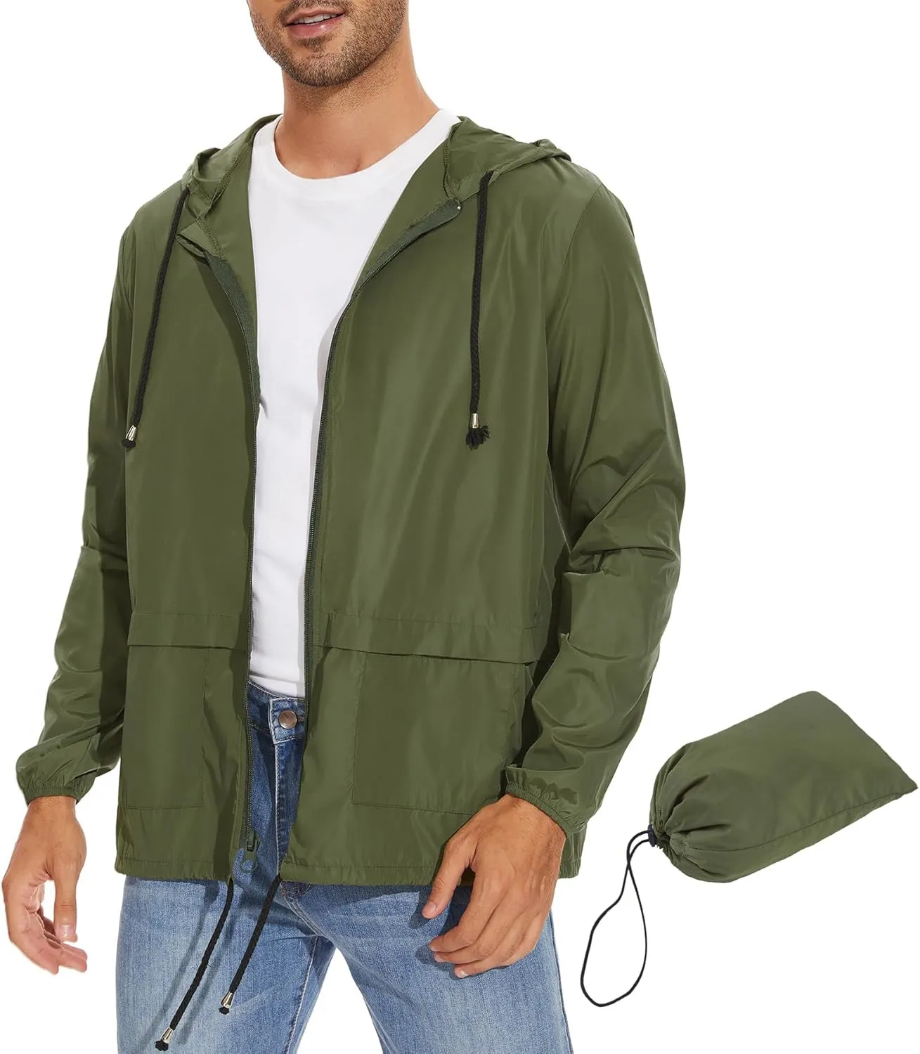 Zando Packable Mens Rain Jacket Lightweight Raincoat Waterproof with Hood Outdoor Windbreaker Jacket Travel Rain Jackets