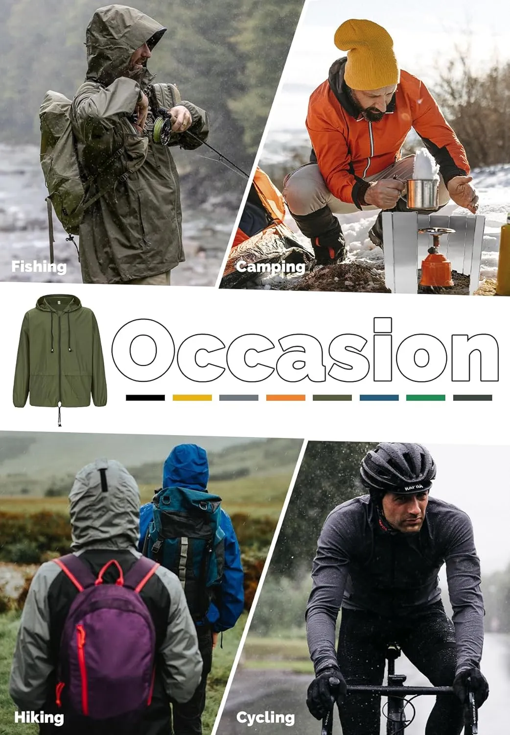 Zando Packable Mens Rain Jacket Lightweight Raincoat Waterproof with Hood Outdoor Windbreaker Jacket Travel Rain Jackets