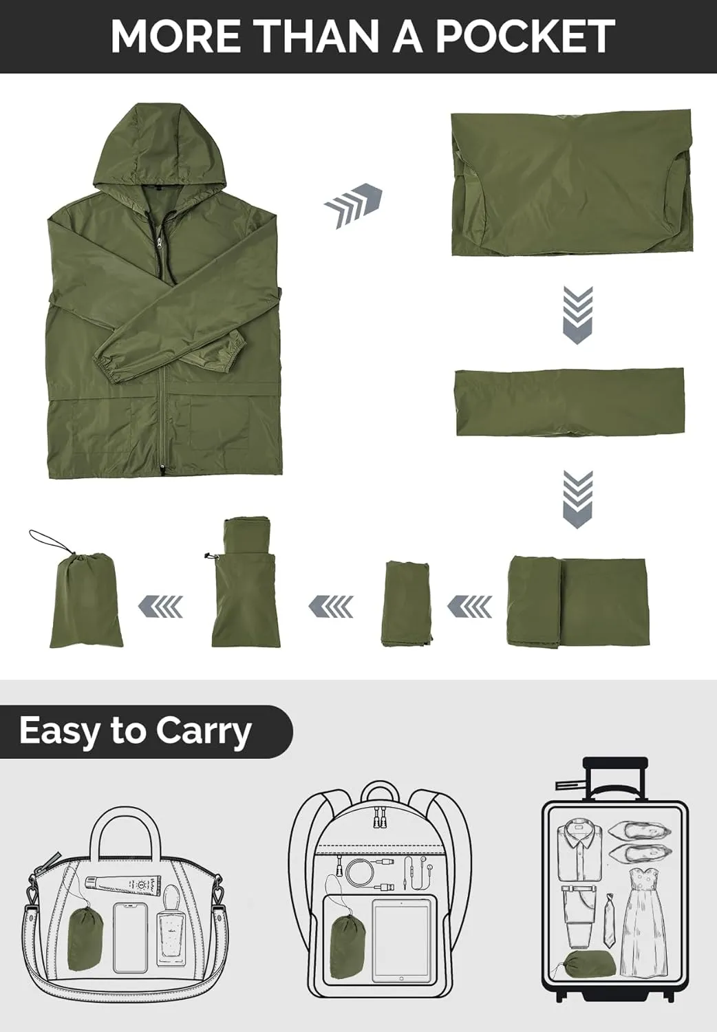 Zando Packable Mens Rain Jacket Lightweight Raincoat Waterproof with Hood Outdoor Windbreaker Jacket Travel Rain Jackets