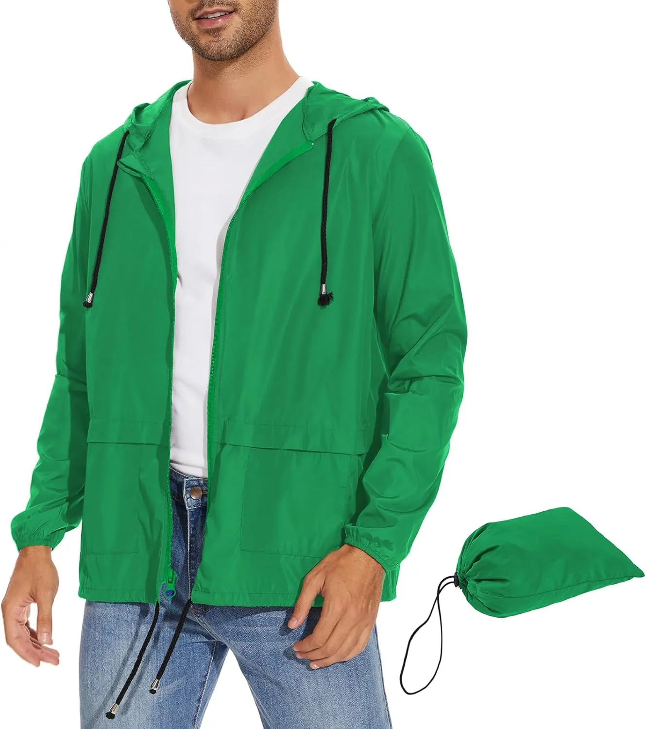 Zando Packable Mens Rain Jacket Lightweight Raincoat Waterproof with Hood Outdoor Windbreaker Jacket Travel Rain Jackets