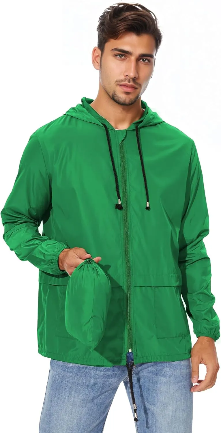 Zando Packable Mens Rain Jacket Lightweight Raincoat Waterproof with Hood Outdoor Windbreaker Jacket Travel Rain Jackets