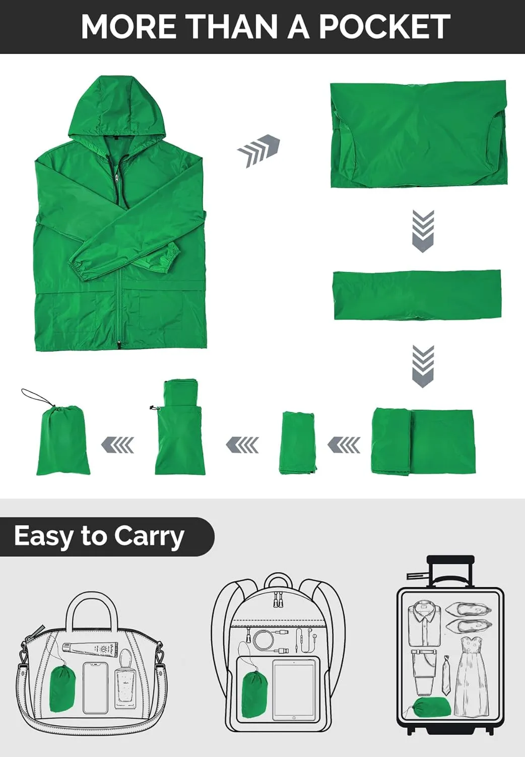 Zando Packable Mens Rain Jacket Lightweight Raincoat Waterproof with Hood Outdoor Windbreaker Jacket Travel Rain Jackets