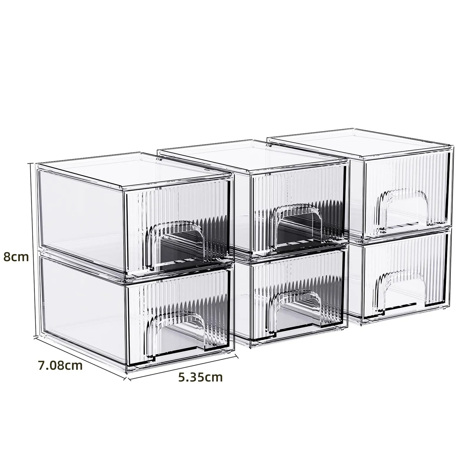 ZHIAI 6 Pack Clear Stackable Storage Drawer, Acrylic Drawer, Cosmetic Organizer, Plastic Organizer for Dresser, Under, Kitchen Cabinet, Pantry, Home Organization and Storage