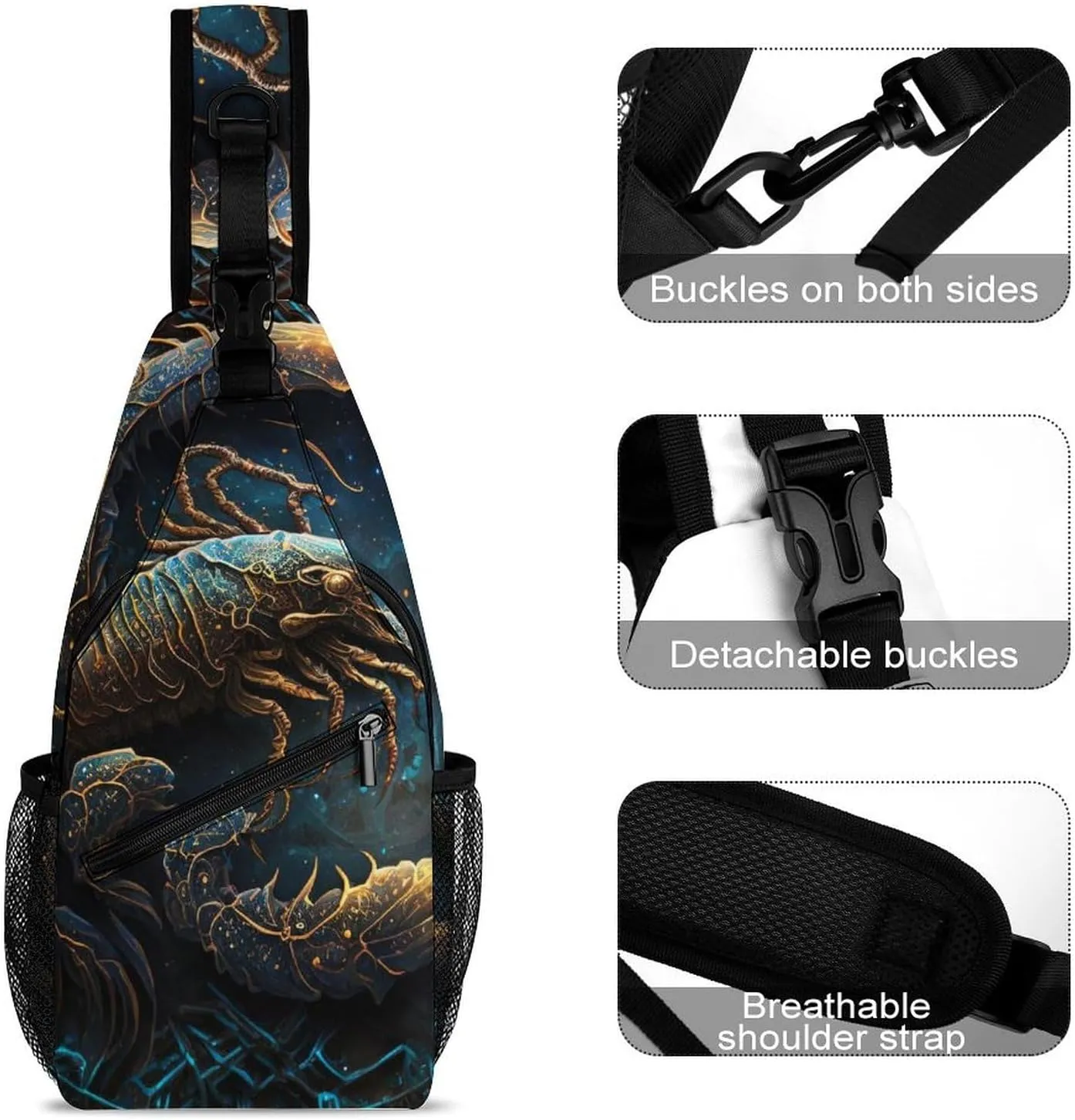Zodiac-scorpius-symbols Sling Bag Crossbody Backpack for Men Women Chest Bag For Travel Hiking Cycling Camping, 38x20cm, Style-1