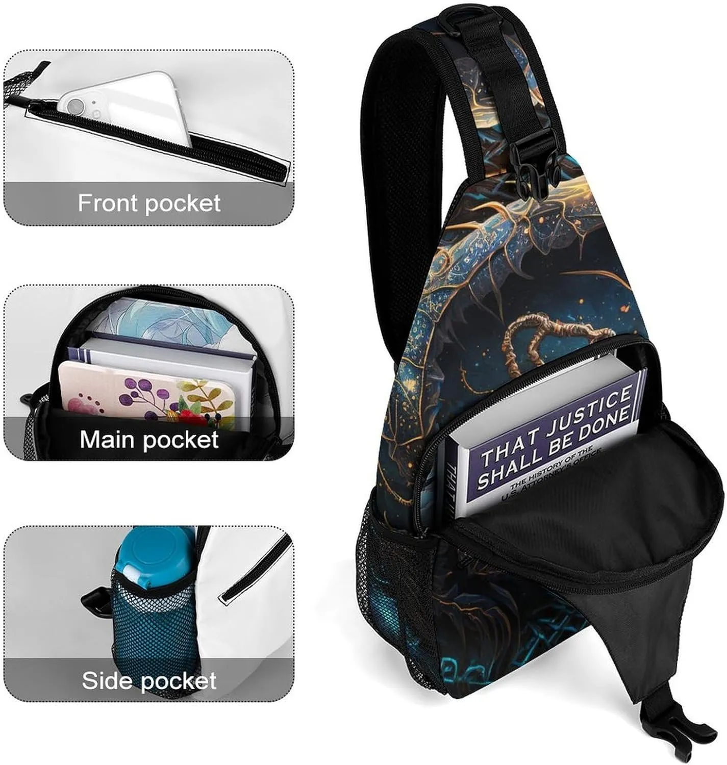Zodiac-scorpius-symbols Sling Bag Crossbody Backpack for Men Women Chest Bag For Travel Hiking Cycling Camping, 38x20cm, Style-1