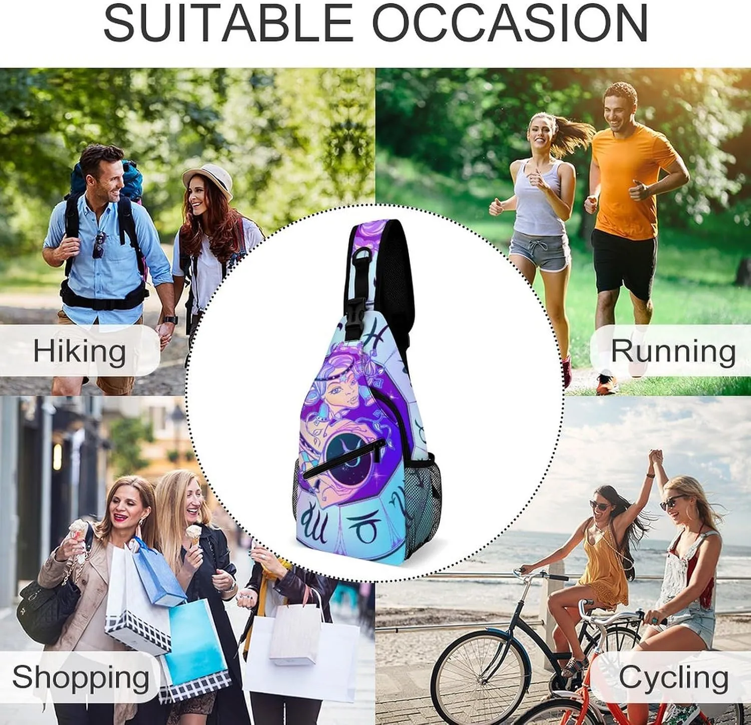 Zodiac-sign-taurus Sling Bag Crossbody Chest Bag Shoulder Bag For Travel Hiking Cycling Camping, 38x20cm, Style-1