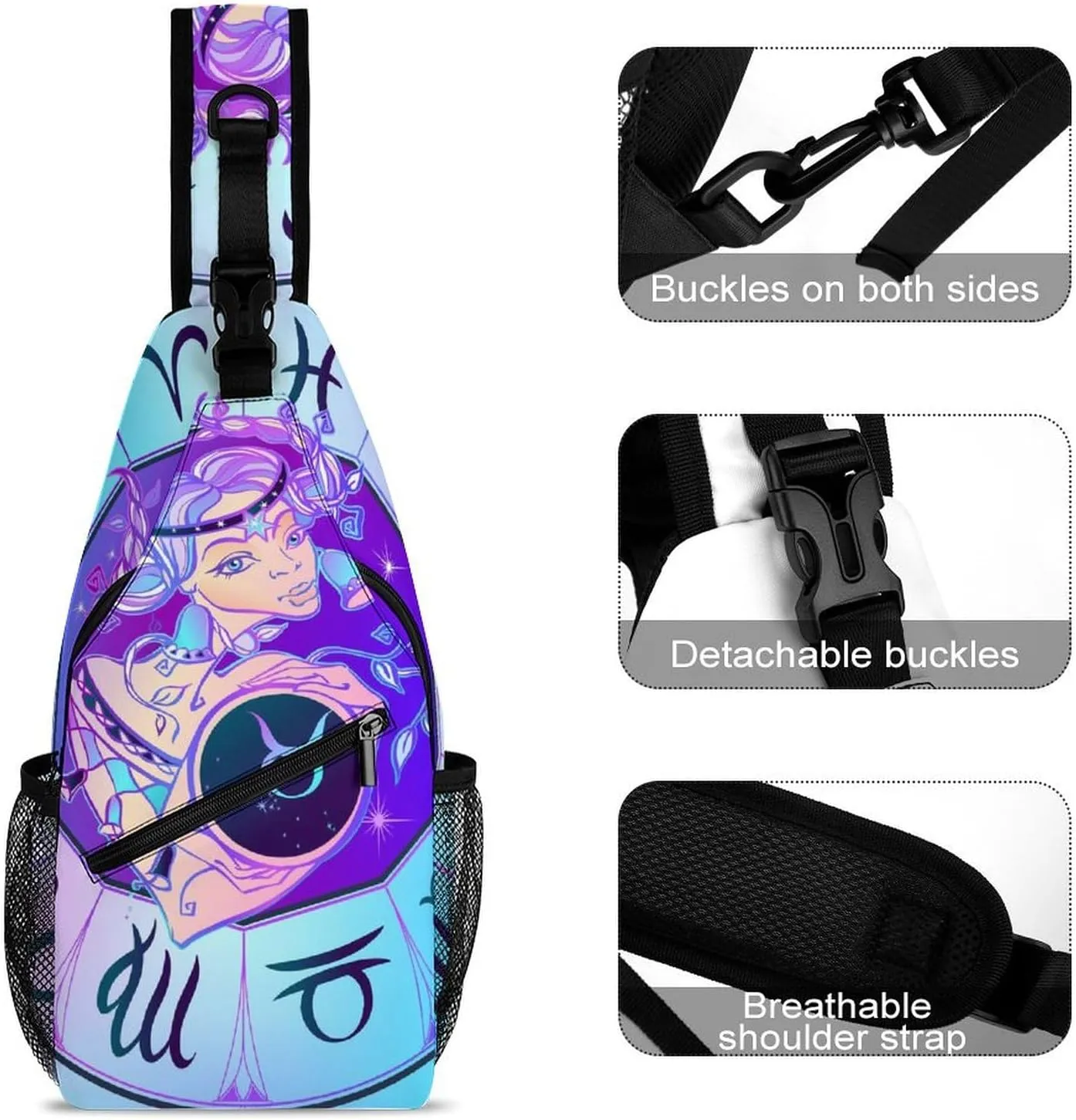 Zodiac-sign-taurus Sling Bag Crossbody Chest Bag Shoulder Bag For Travel Hiking Cycling Camping, 38x20cm, Style-1
