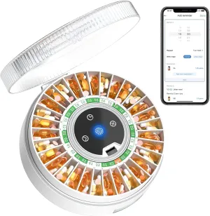 Zoksi Premium 31-Slot Automatic Pill Dispenser with Fingerprint & Key Lock, Smart Medication Organizer with Alarm & Light, Electronic Pill Organizer for Elderly & Forgetfulness(Green)