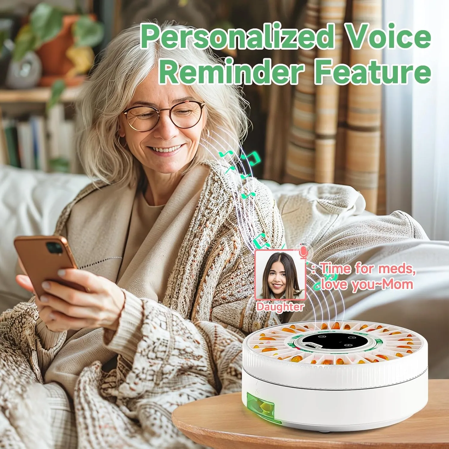 Zoksi Premium 31-Slot Automatic Pill Dispenser with Fingerprint & Key Lock, Smart Medication Organizer with Alarm & Light, Electronic Pill Organizer for Elderly & Forgetfulness(Green)