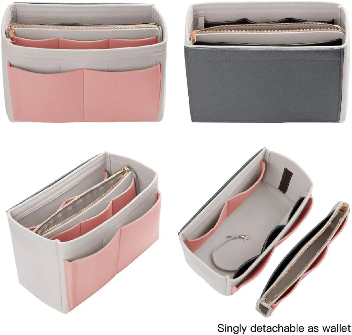 ZTUJO Purse Organizer Insert, Felt Bag Organizer with Metal Zipper, Handbag & Tote Shaper, For Speedy Neverfull Tote, 7 Sizes