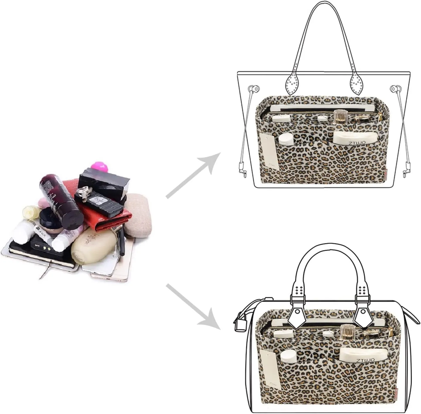 ZTUJO Purse Organizer Insert, Felt Bag Organizer with Metal Zipper, Handbag & Tote Shaper, For Speedy Neverfull Tote, 7 Sizes