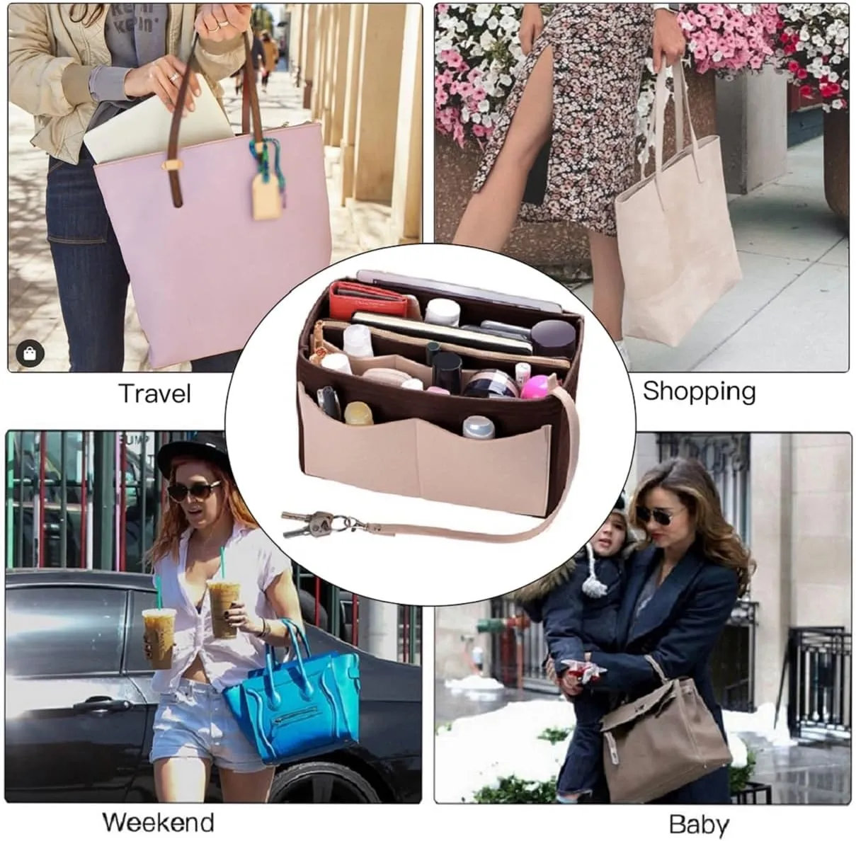 ZTUJO Purse Organizer Insert, Felt Bag Organizer with Metal Zipper, Handbag & Tote Shaper, For Speedy Neverfull Tote, 7 Sizes