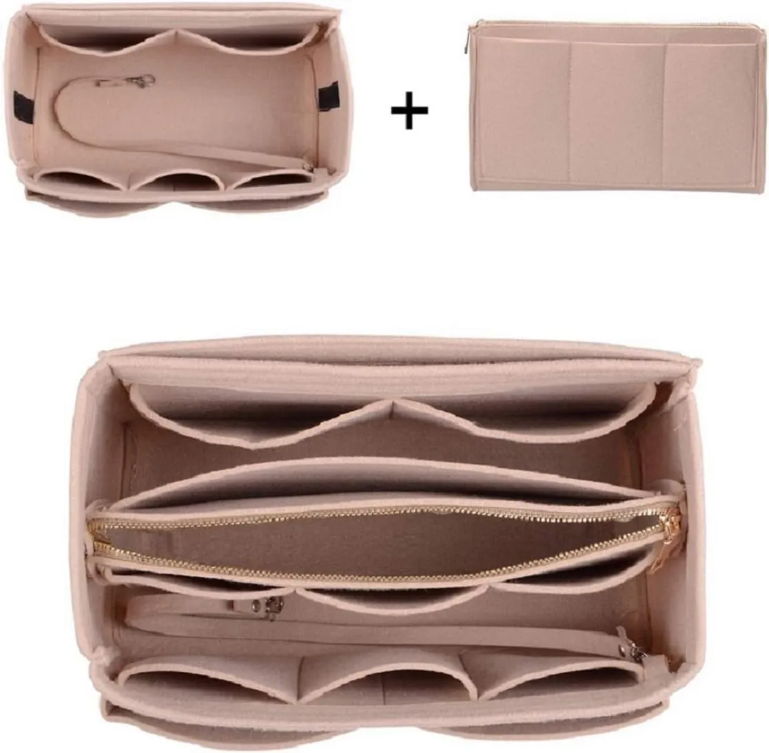 ZTUJO Purse Organizer Insert, Felt Bag Organizer with Metal Zipper, Handbag & Tote Shaper, For Speedy Neverfull Tote, 7 Sizes