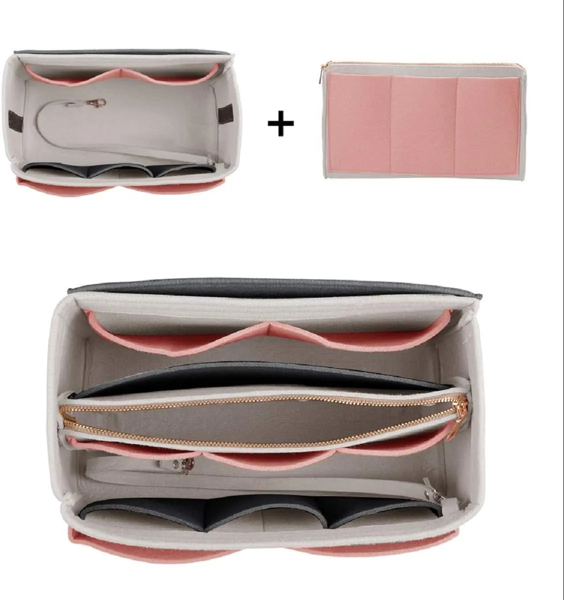 ZTUJO Purse Organizer Insert, Felt Bag Organizer with Metal Zipper, Handbag & Tote Shaper, For Speedy Neverfull Tote, 7 Sizes