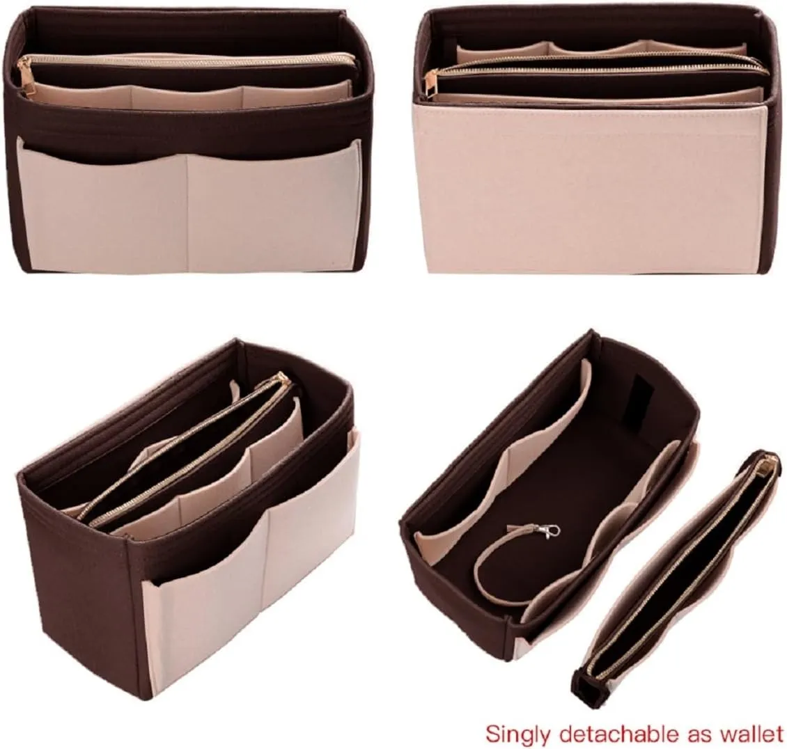 ZTUJO Purse Organizer Insert, Felt Bag Organizer with Metal Zipper, Handbag & Tote Shaper, For Speedy Neverfull Tote, 7 Sizes